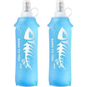 2 Gourde Souple Flasque Running, Soft Flask 500ml, Bouteille d&rsquo;eau Gourde Sport Pliable Poche Hydratation, Réservoir d&rsquo;eau Flacon pour Sports de Plein Air, Randonnée, Cyclisme, Camping, Jogging(500ml Bleu Clair)