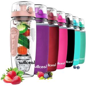 Bouteille d&rsquo;eau pour infuseur de fruits 32 oz durable avec boule de gel amovible, grande – Tritan sans BPA, couvercle à rabat, protection anti-fuites – Sports, Camping (Sarcelle)(D&rsquo;or)