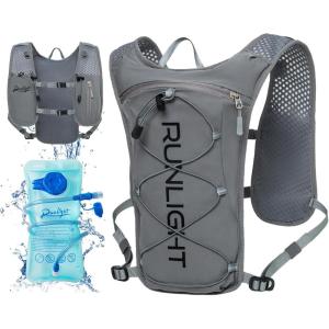 Gilet de course pour homme et femme, sangles de poitrine réglables, gilet d&rsquo;hydratation avec bouteille d&rsquo;eau de 1500 ml(Gris)