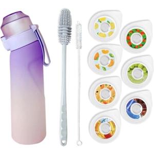 Gourde Sport, Avec Lot De 7 Capsules Aromatiques Pour Bouteille D&rsquo;eau, Pods Parfumés Pour Eau Aromatique,Bouteille D&rsquo;eau Étanche, Pour Gym, Course À Pied,Camping Et Randonné (Black)(Purple)