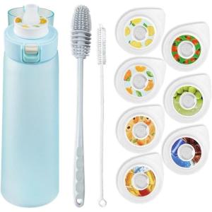 Gourde Sport, Avec Lot De 7 Capsules Aromatiques Pour Bouteille D&rsquo;eau, Pods Parfumés Pour Eau Aromatique,Bouteille D&rsquo;eau Étanche, Pour Gym, Course À Pied,Camping Et Randonné (Black)(Blue)