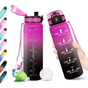 KollyKolla Gourde 1L, Bouteille Motivation Étanche avec Filtre sans BPA, Bouteille Sport avec Marqueur de Temps, Gourde Réutilisable pour Adulte, l&rsquo;école, Sport, Bureau, Yoga, Camping(500ml Rouge Pourpre + Noir)
