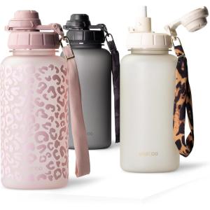 MAMEIDO Gourde avec Paille 1 l, Marqueur de Temps de Motivation, Gourde Sport avec Dragonne, Gourde étanche, Bouteille d&rsquo;eau sans BPA, Water Bottle (Wild Candy)(Wild Candy)
