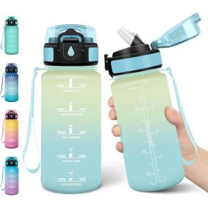 Motswedi Gourde Enfant, 500 ml Anti-Fuite, Gourde Paille, avec Marqueur de Temps, Bouteille d&rsquo;eau, Poignée de Transport, Bouteille avec Paille, pour L’école, Sport, Yoga, Blanc Cassé Bleu Clair(Blanc Cassé Bleu Clair)