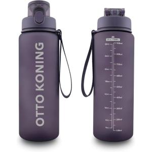 Otto Koning Gourde Sport 1L – Bouteille Eau Sans BPA, Gourde Adulte Femme Homme, Plastique Haute Qualité, Hermétique, Grande Bouteille Randonnée, Ouverture Bouton, Courroie, Nettoyage Facile(Violet)