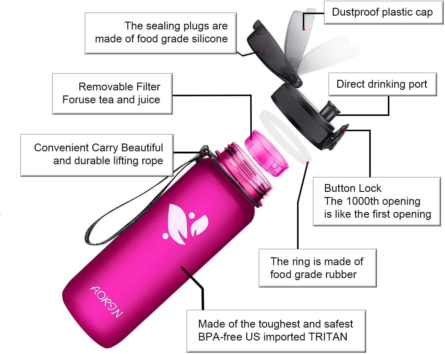 image:imageAORIN Gourde Sport 350ml500ml750ml1L BPAFree ampamp AntiFuite FlipAppliquer Bouteille deau pour EnfantAdultesSalle de Sport Sport de Plein airFuchsia