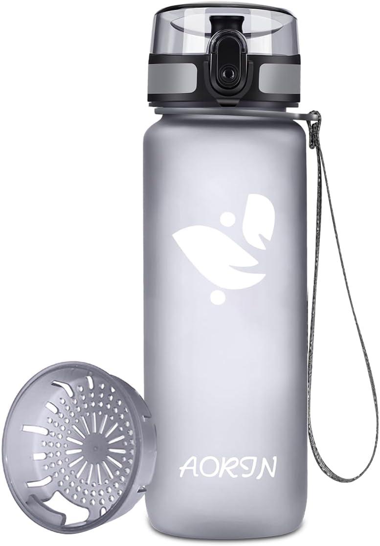 image:imageAORIN Gourde Sport 350ml500ml750ml1L BPAFree ampamp AntiFuite FlipAppliquer Bouteille deau pour EnfantAdultesSalle de Sport Sport de Plein airGris