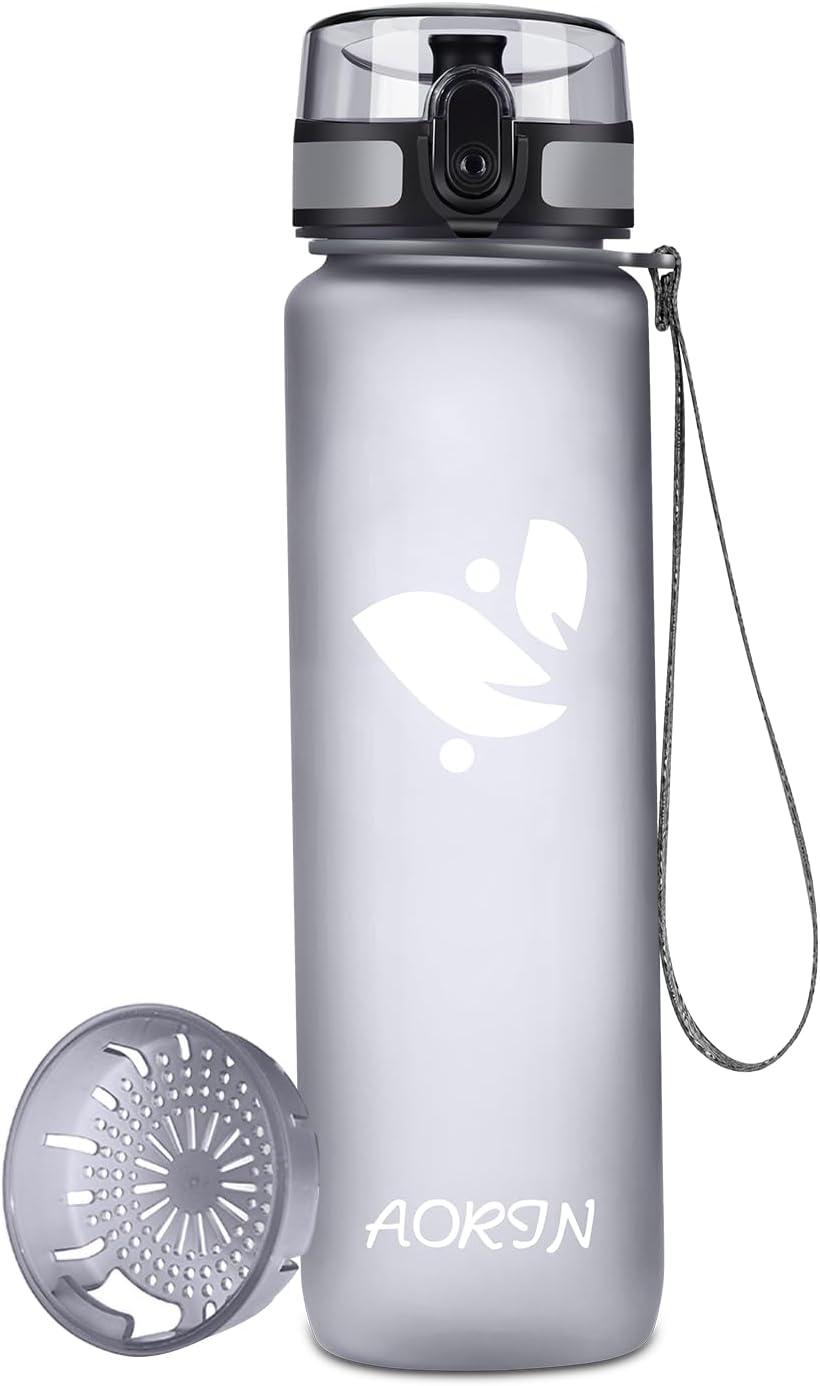 image:imageAORIN Gourde Sport 350ml500ml750ml1L BPAFree ampamp AntiFuite FlipAppliquer Bouteille deau pour EnfantAdultesSalle de Sport Sport de Plein airGris