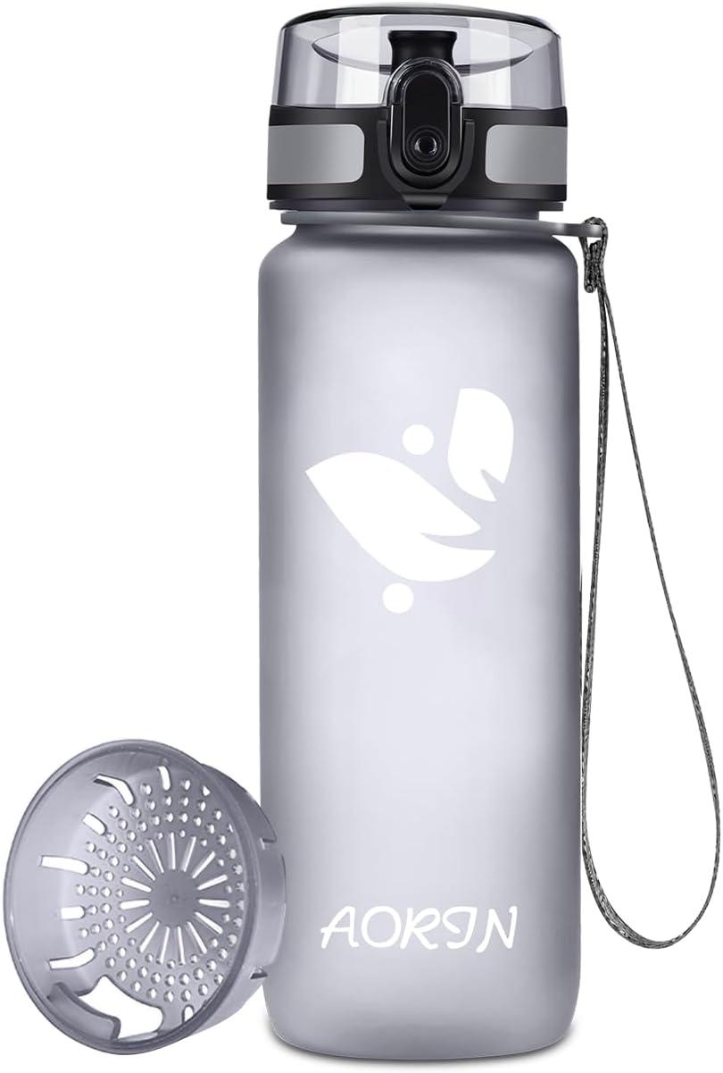 image:imageAORIN Gourde Sport 350ml500ml750ml1L BPAFree ampamp AntiFuite FlipAppliquer Bouteille deau pour EnfantAdultesSalle de Sport Sport de Plein airGris