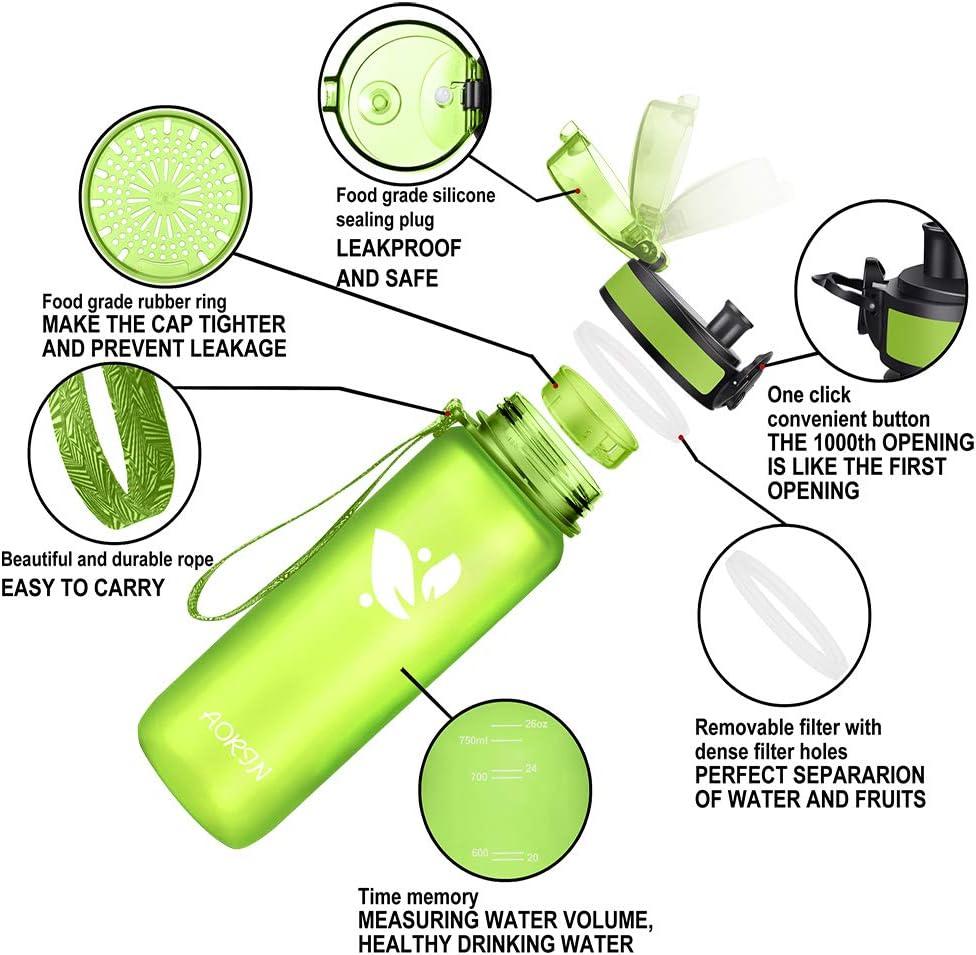 image:imageAORIN Gourde Sport 350ml500ml750ml1L BPAFree ampamp AntiFuite FlipAppliquer Bouteille deau pour EnfantAdultesSalle de Sport Sport de Plein airLimonade