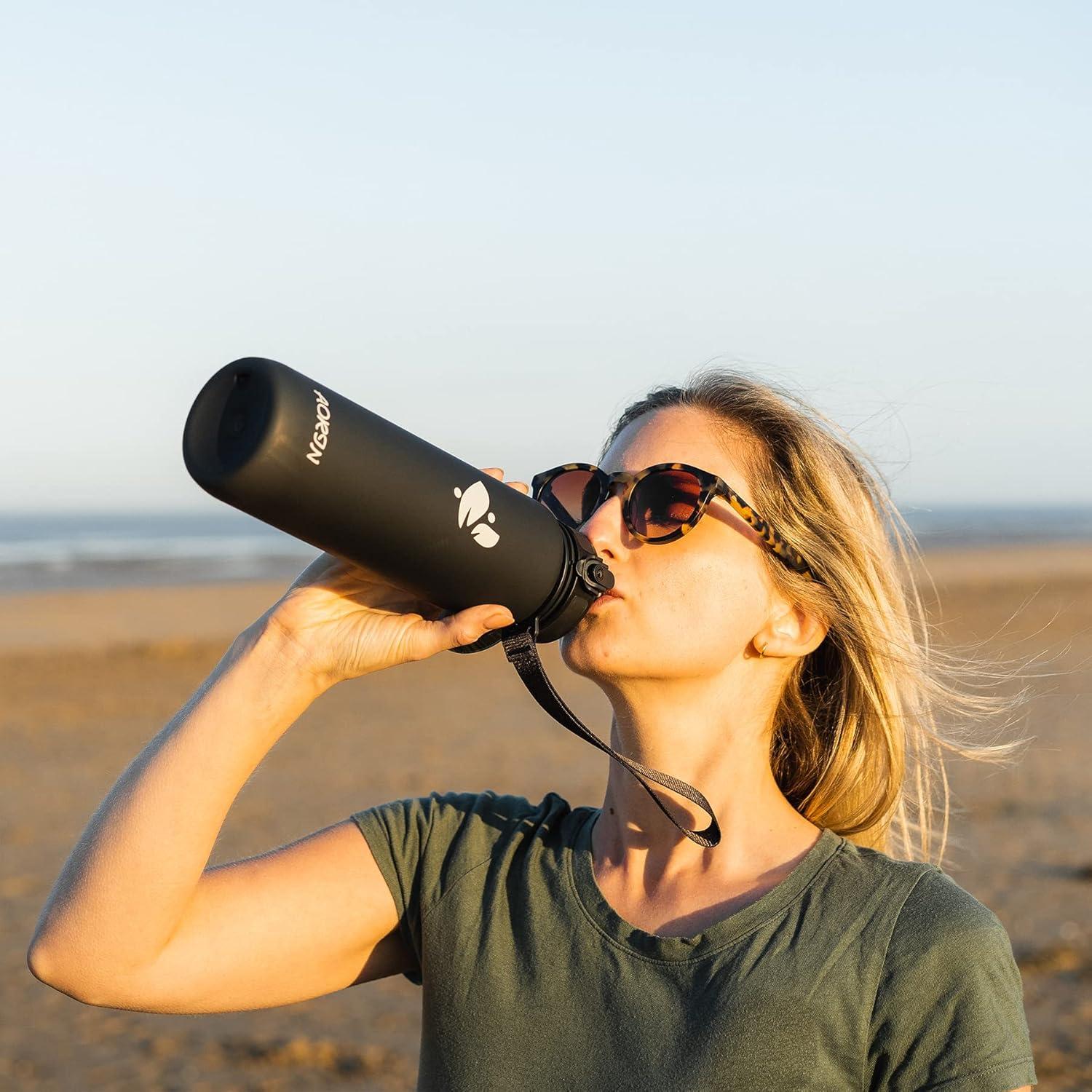 image:imageAORIN Gourde Sport 350ml500ml750ml1L BPAFree ampamp AntiFuite FlipAppliquer Bouteille deau pour EnfantAdultesSalle de Sport Sport de Plein airNoir