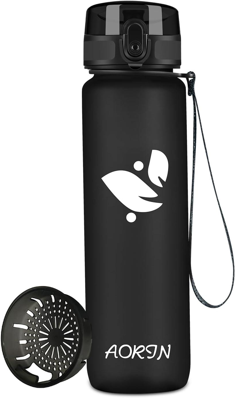 image:imageAORIN Gourde Sport 350ml500ml750ml1L BPAFree ampamp AntiFuite FlipAppliquer Bouteille deau pour EnfantAdultesSalle de Sport Sport de Plein airNoir