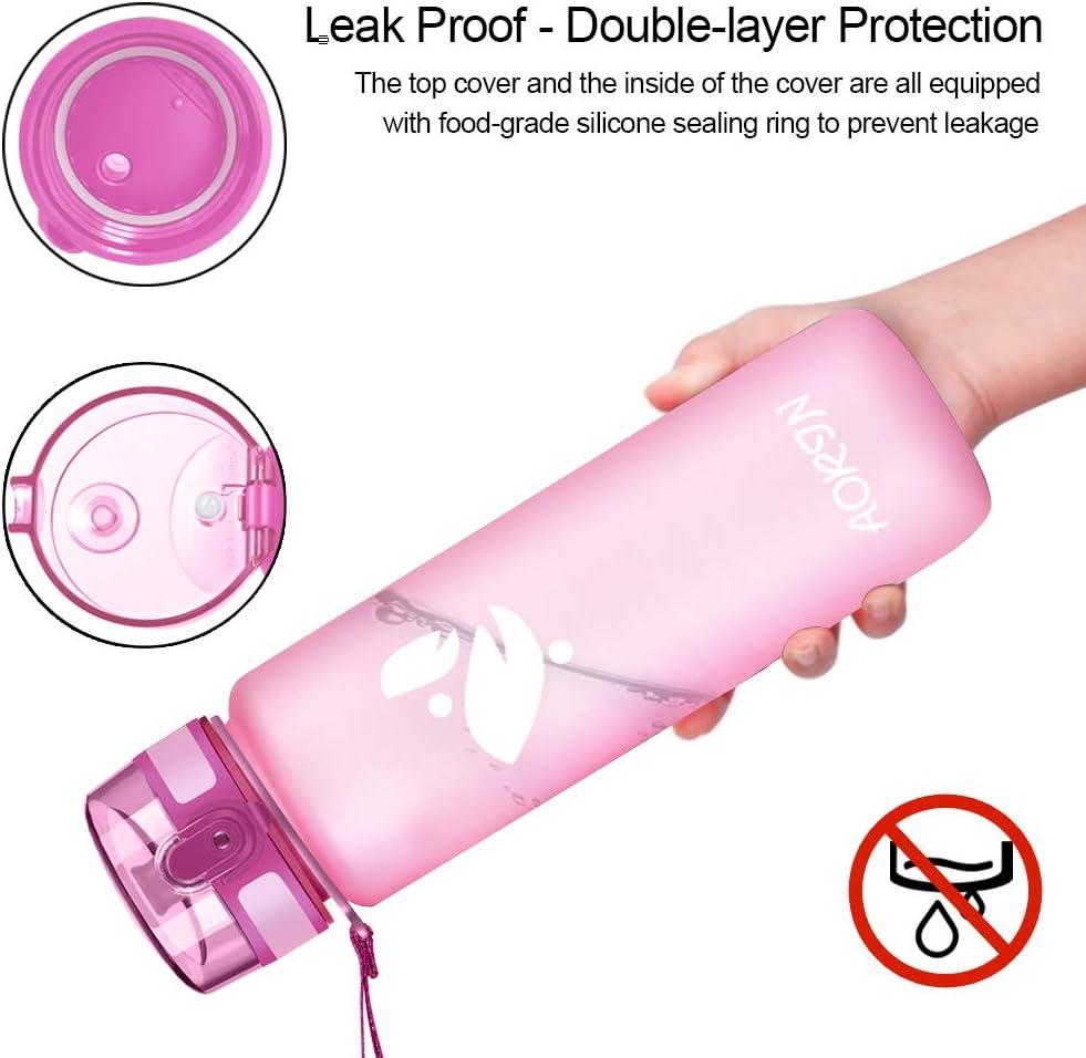 image:imageAORIN Gourde Sport 350ml500ml750ml1L BPAFree ampamp AntiFuite FlipAppliquer Bouteille deau pour EnfantAdultesSalle de Sport Sport de Plein airRose