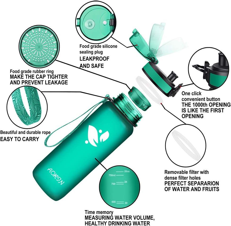 image:imageAORIN Gourde Sport 350ml500ml750ml1L BPAFree ampamp AntiFuite FlipAppliquer Bouteille deau pour EnfantAdultesSalle de Sport Sport de Plein airVert Fort