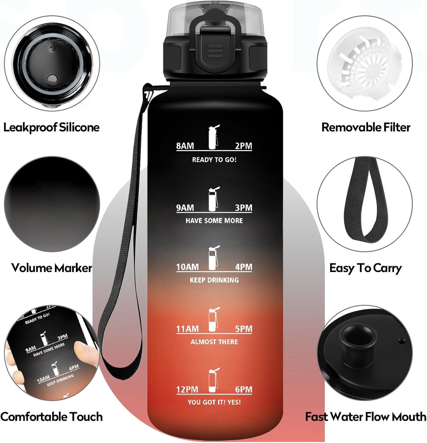 image:imageBouteille deau Sport 1L Gourde Marqueur de Temps Gourde Motivation avec Filtre Bouteille deau AntiFuite Reutilisable pour Randonne Cyclisme Bureau Extrieur Camping Voyage Fitness50oz1500ml Noir Rouge