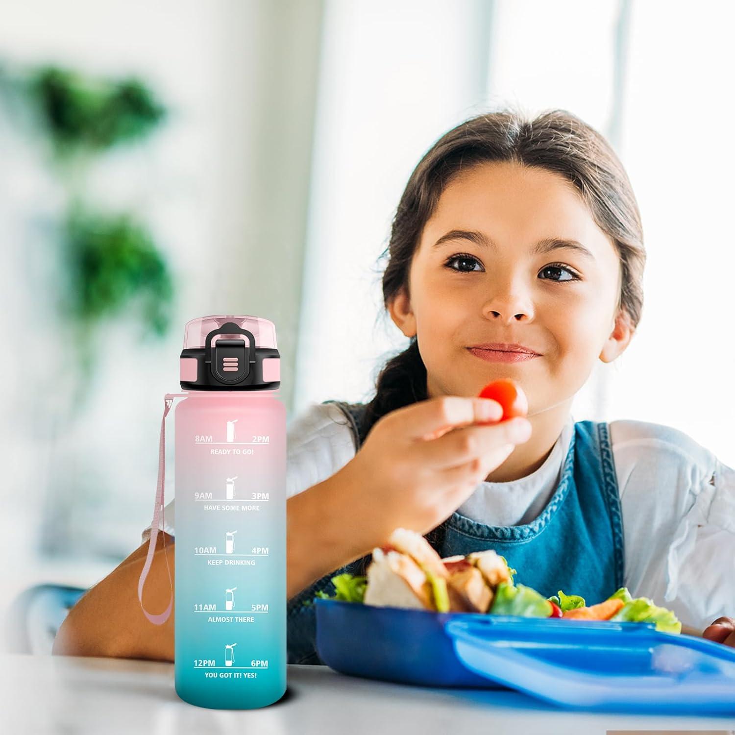 image:imageBouteille deau Sport 1L Gourde Marqueur de Temps Gourde Motivation avec Filtre Bouteille deau AntiFuite Reutilisable pour Randonne Cyclisme Bureau Extrieur Camping Voyage Fitness17oz500ml Rose Cyan