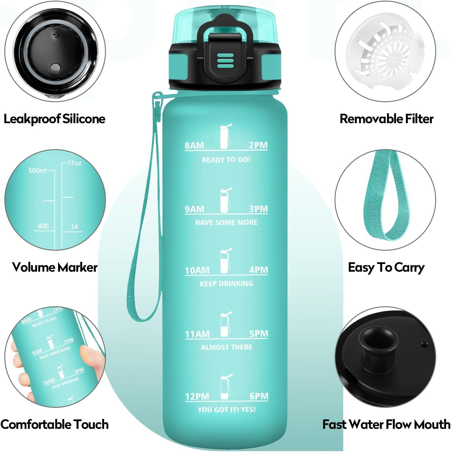 image:imageBouteille deau Sport 1L Gourde Marqueur de Temps Gourde Motivation avec Filtre Bouteille deau AntiFuite Reutilisable pour Randonne Cyclisme Bureau Extrieur Camping Voyage Fitness17oz500ml Mat Violet Clair