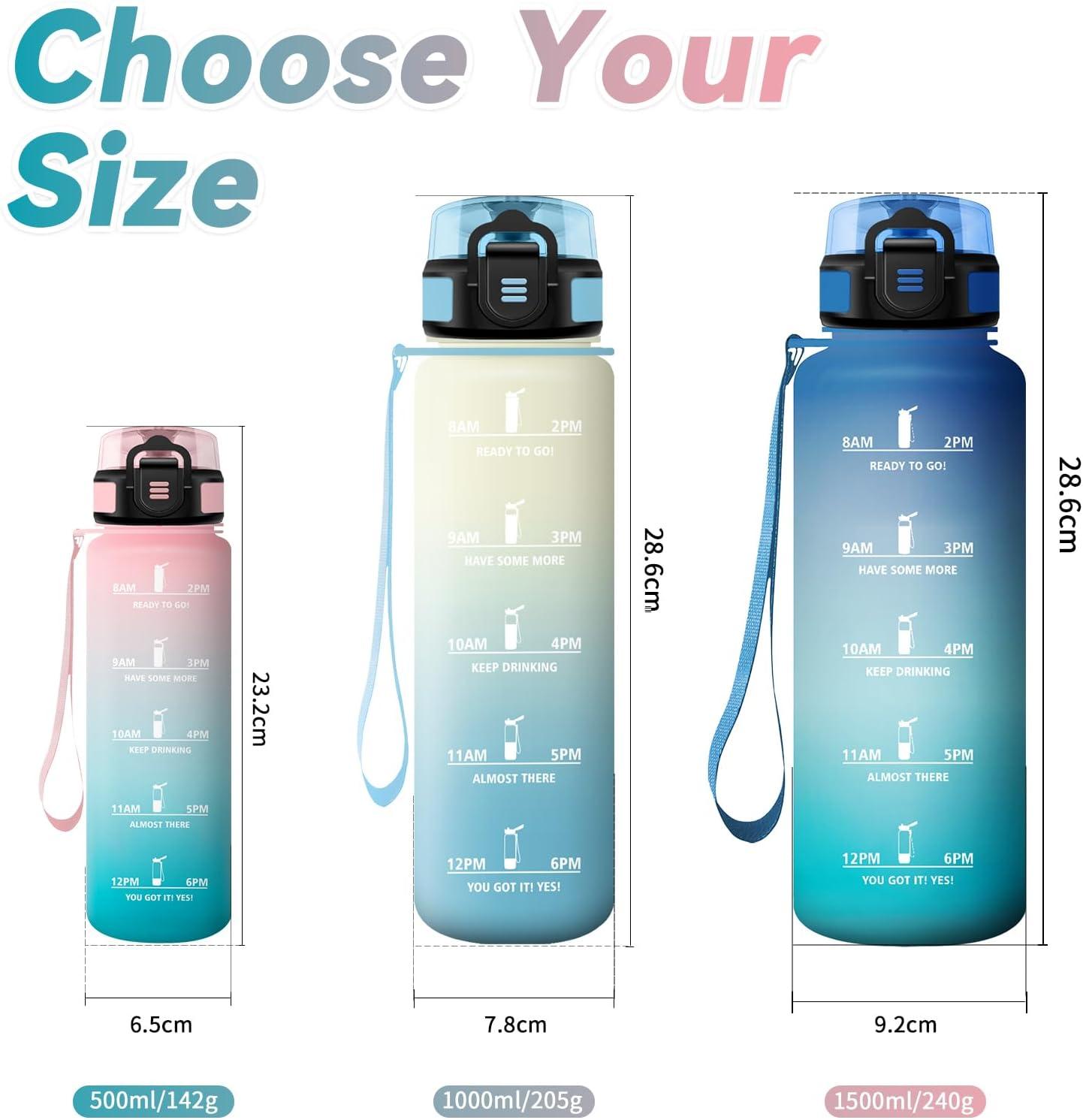 image:imageBouteille deau Sport 1L Gourde Marqueur de Temps Gourde Motivation avec Filtre Bouteille deau AntiFuite Reutilisable pour Randonne Cyclisme Bureau Extrieur Camping Voyage Fitness17oz500ml Rose Cyan
