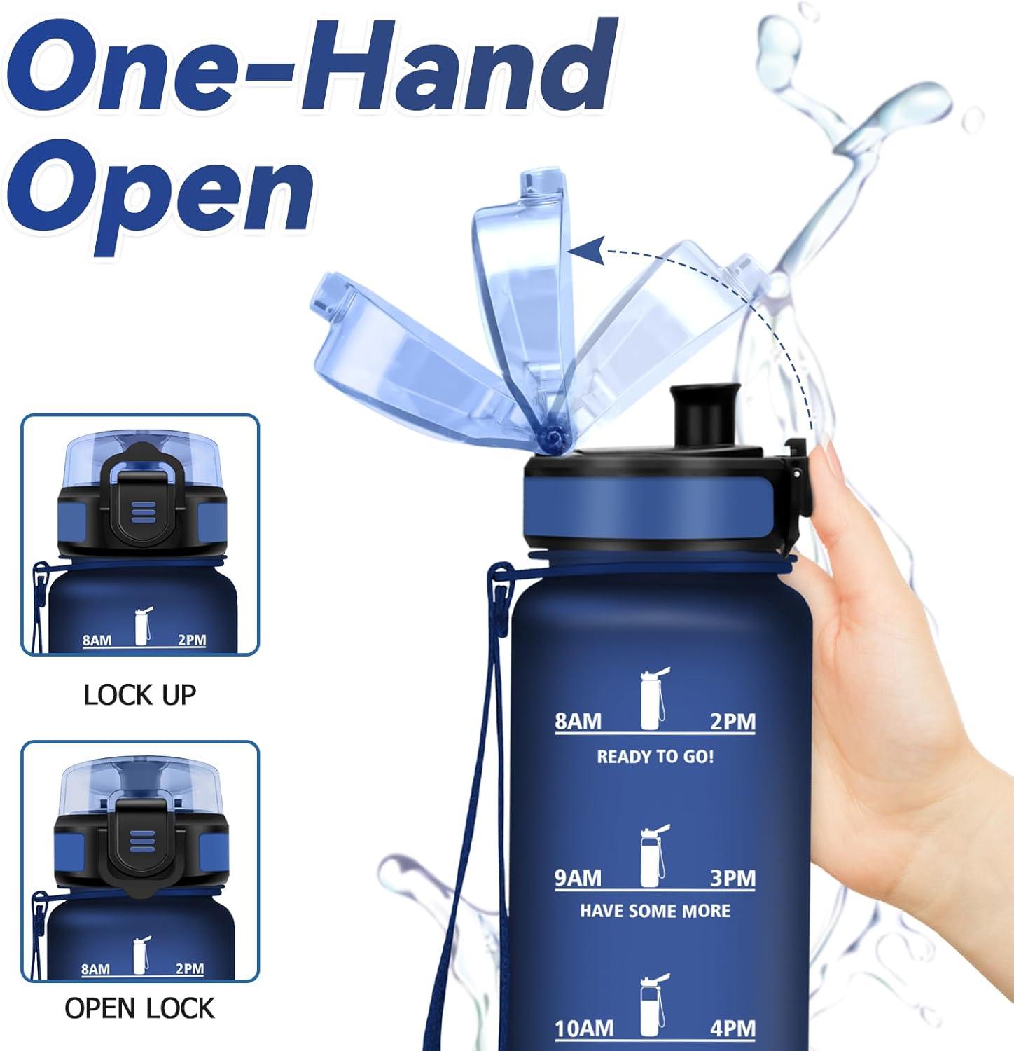 image:imageBouteille deau Sport 1L Gourde Marqueur de Temps Gourde Motivation avec Filtre Bouteille deau AntiFuite Reutilisable pour Randonne Cyclisme Bureau Extrieur Camping Voyage Fitness17oz500ml Mat Marine Bleu