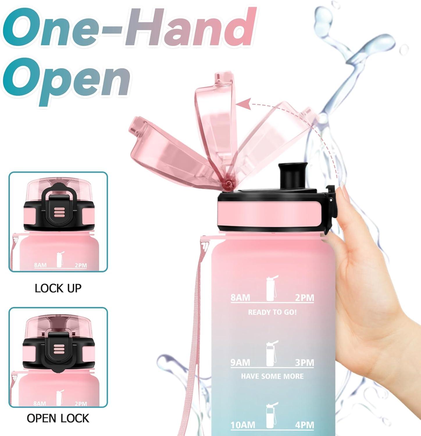 image:imageBouteille deau Sport 1L Gourde Marqueur de Temps Gourde Motivation avec Filtre Bouteille deau AntiFuite Reutilisable pour Randonne Cyclisme Bureau Extrieur Camping Voyage Fitness17oz500ml Rose Cyan