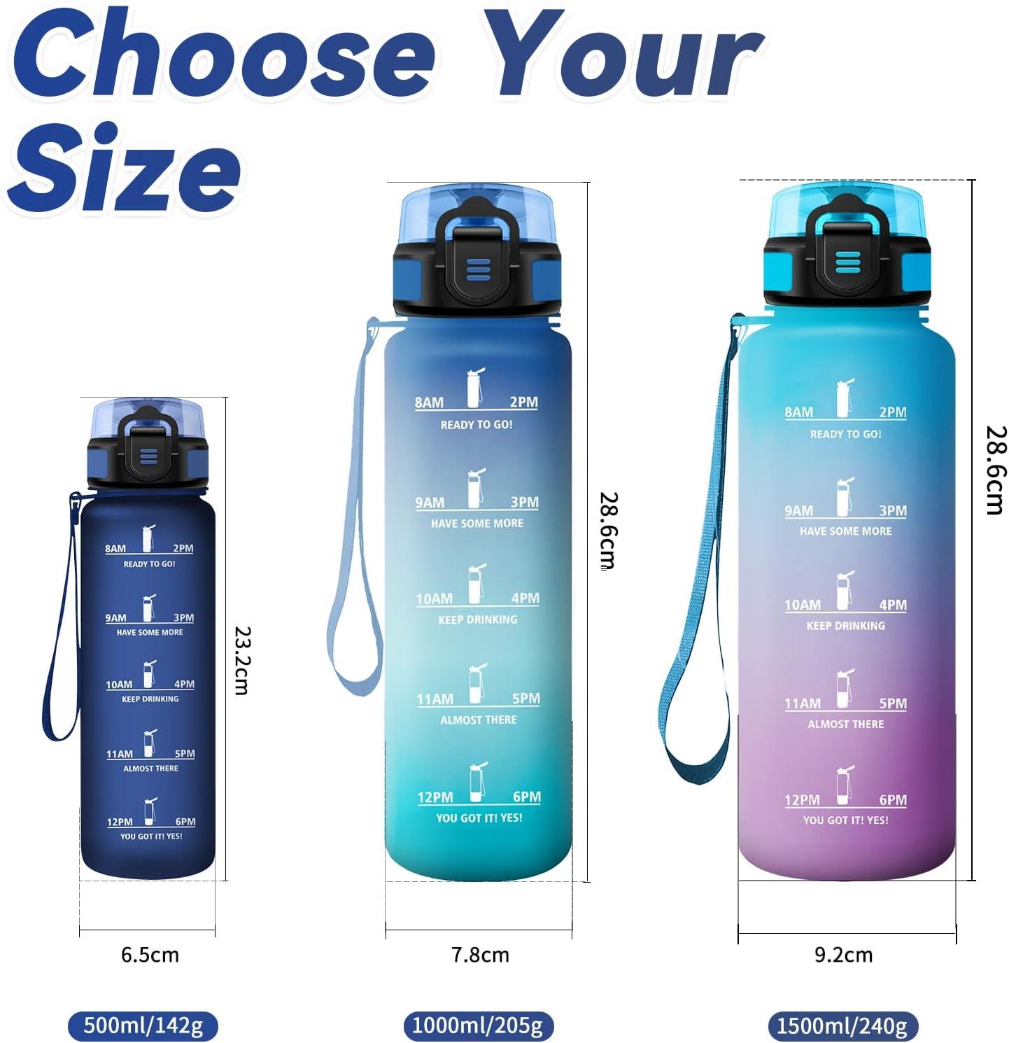 image:imageBouteille deau Sport 1L Gourde Marqueur de Temps Gourde Motivation avec Filtre Bouteille deau AntiFuite Reutilisable pour Randonne Cyclisme Bureau Extrieur Camping Voyage Fitness17oz500ml Mat Marine Bleu
