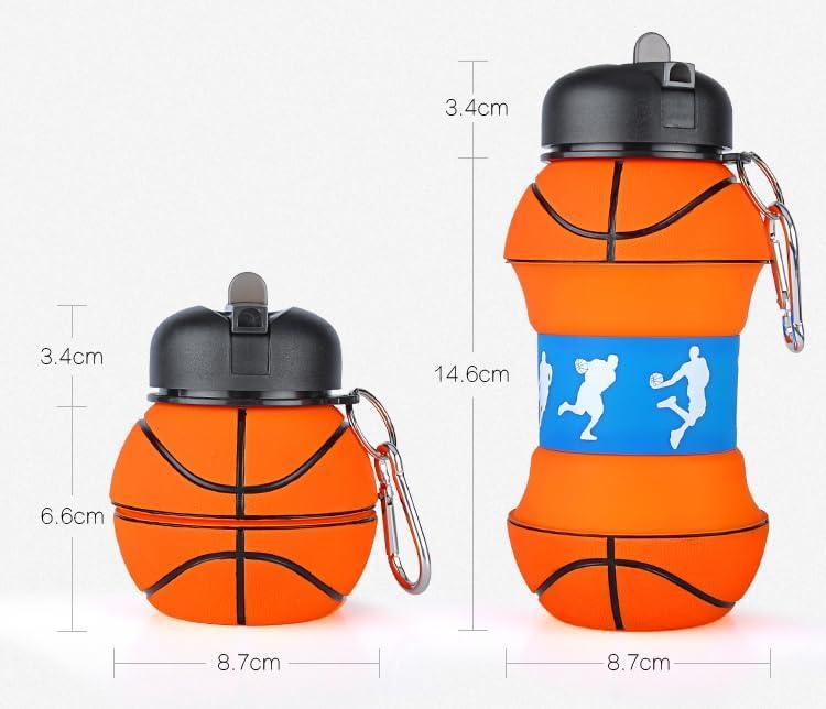 image:imageBouteille deau pliable pour garons et filles sans BPA Gourde de camping pour enfants Personnalisable avec votre sport Ballon deau compact pour cadeau original footballBasketBall