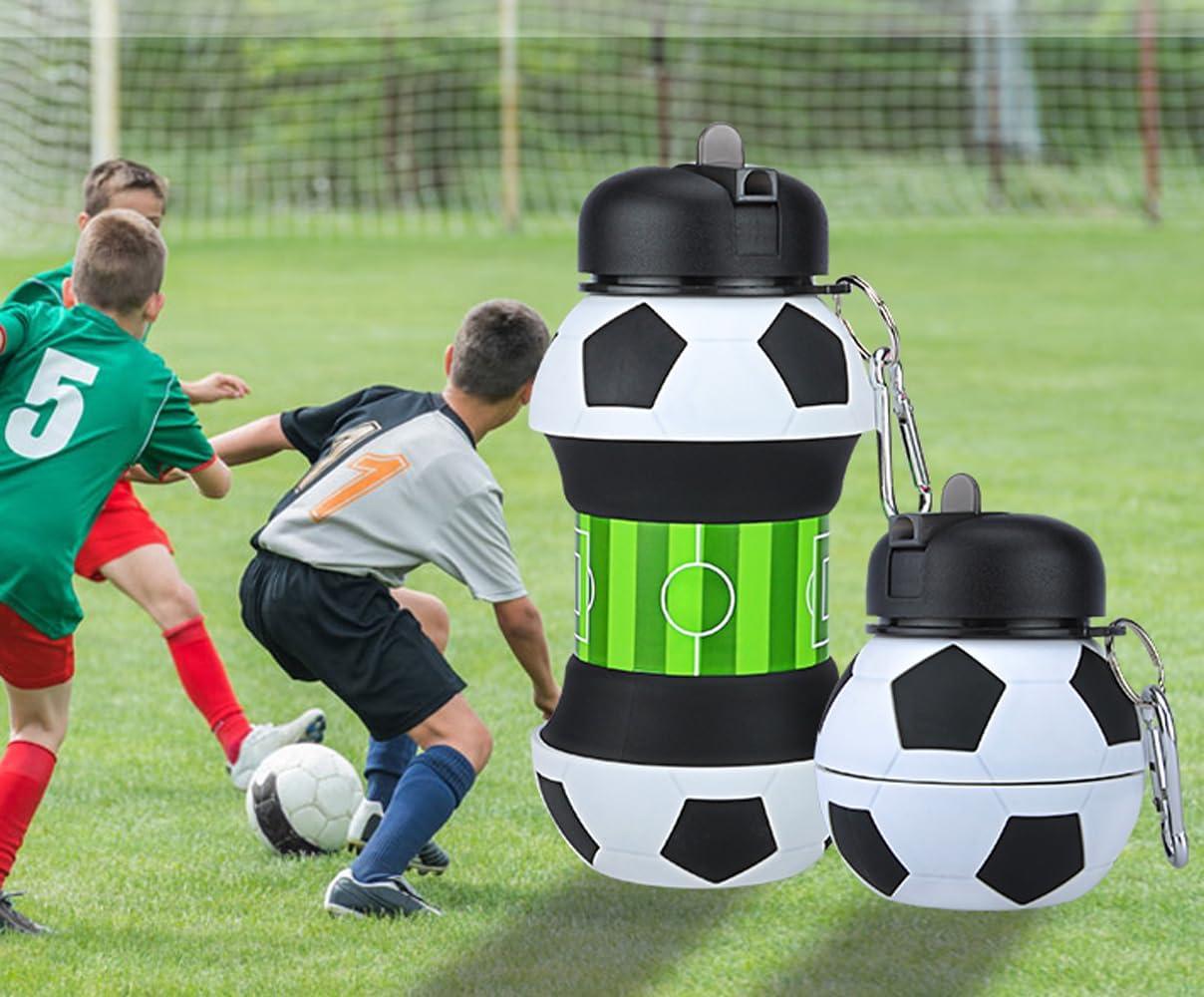 image:imageBouteille deau pliable pour garons et filles sans BPA Gourde de camping pour enfants Personnalisable avec votre sport Ballon deau compact pour cadeau original footballFootball