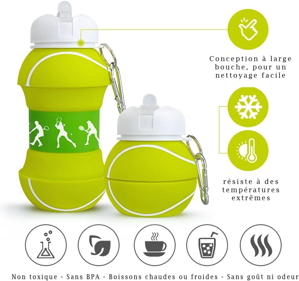 image:imageBouteille deau pliable pour garons et filles sans BPA Gourde de camping pour enfants Personnalisable avec votre sport Ballon deau compact pour cadeau original footballTennis