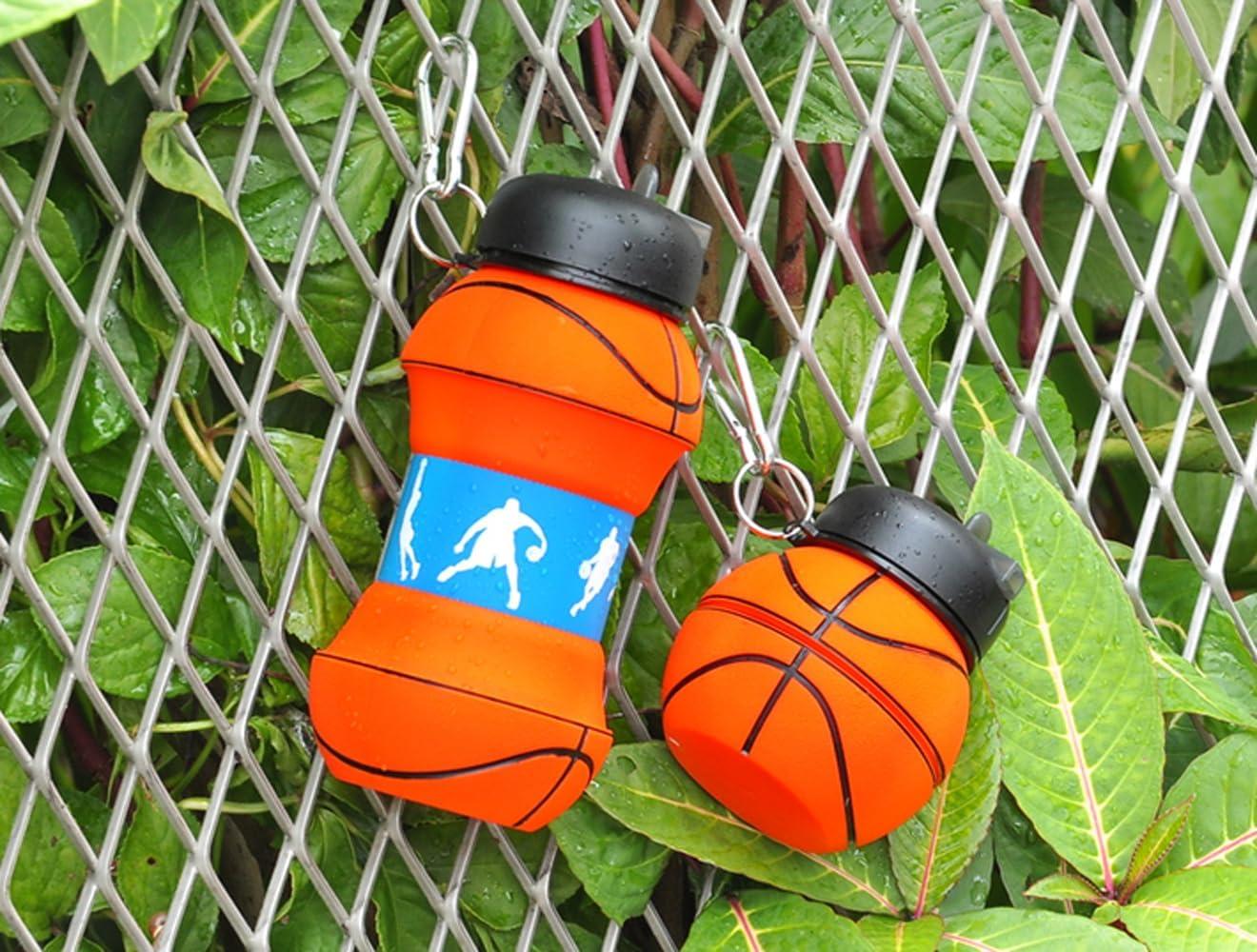 image:imageBouteille deau pliable pour garons et filles sans BPA Gourde de camping pour enfants Personnalisable avec votre sport Ballon deau compact pour cadeau original footballBasketBall