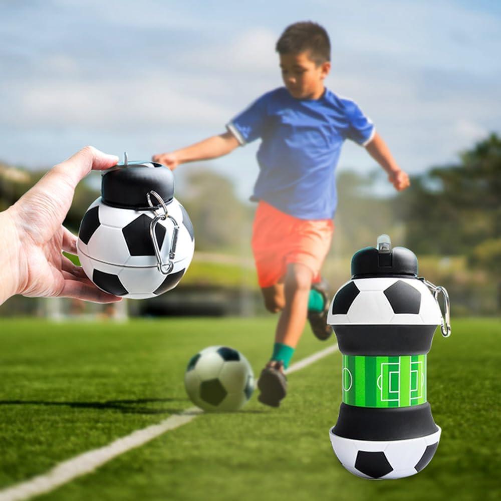 image:imageBouteille deau pliable pour garons et filles sans BPA Gourde de camping pour enfants Personnalisable avec votre sport Ballon deau compact pour cadeau original footballFootball