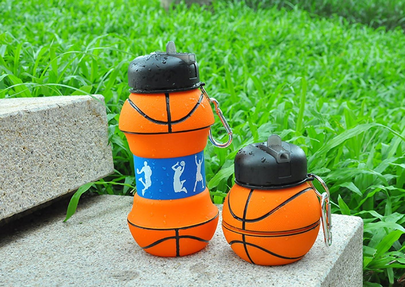 image:imageBouteille deau pliable pour garons et filles sans BPA Gourde de camping pour enfants Personnalisable avec votre sport Ballon deau compact pour cadeau original footballBasketBall