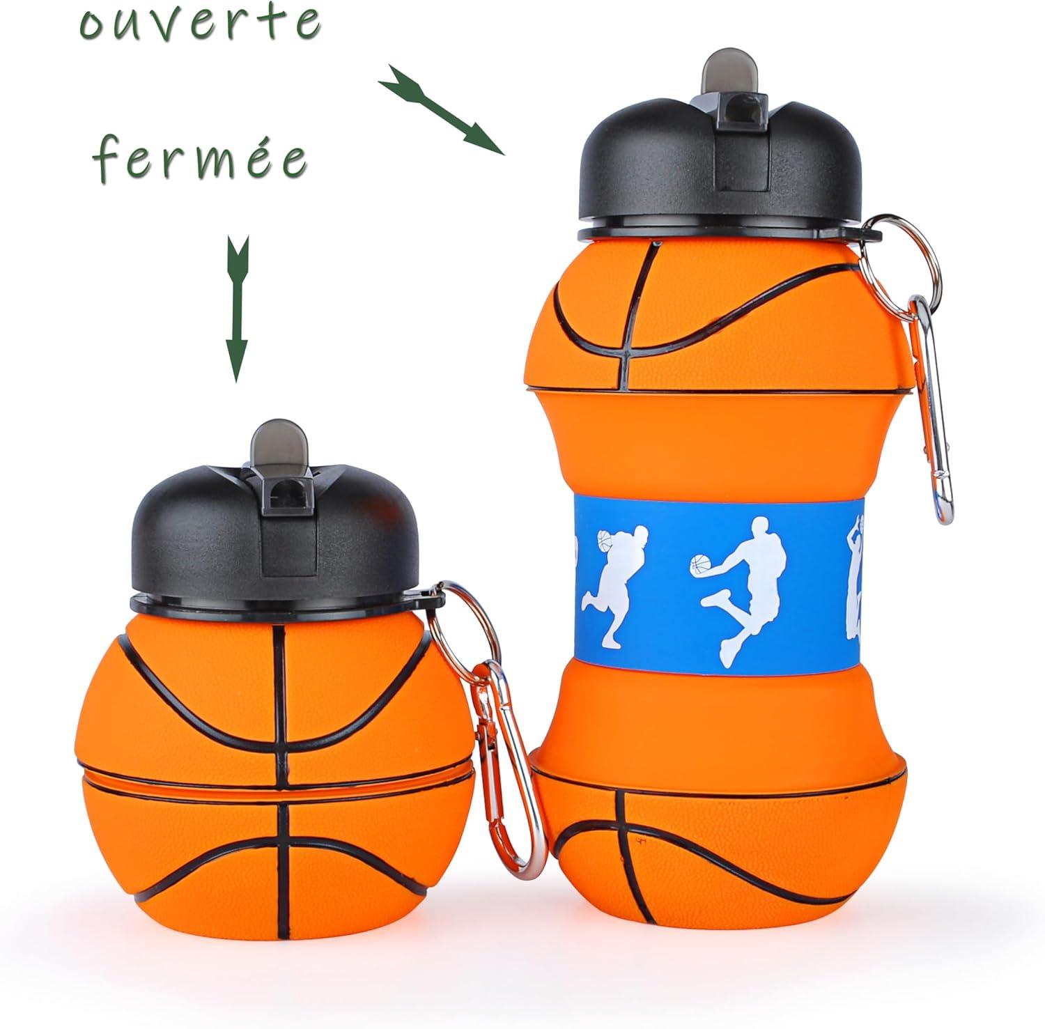 image:imageBouteille deau pliable pour garons et filles sans BPA Gourde de camping pour enfants Personnalisable avec votre sport Ballon deau compact pour cadeau original footballBasketBall