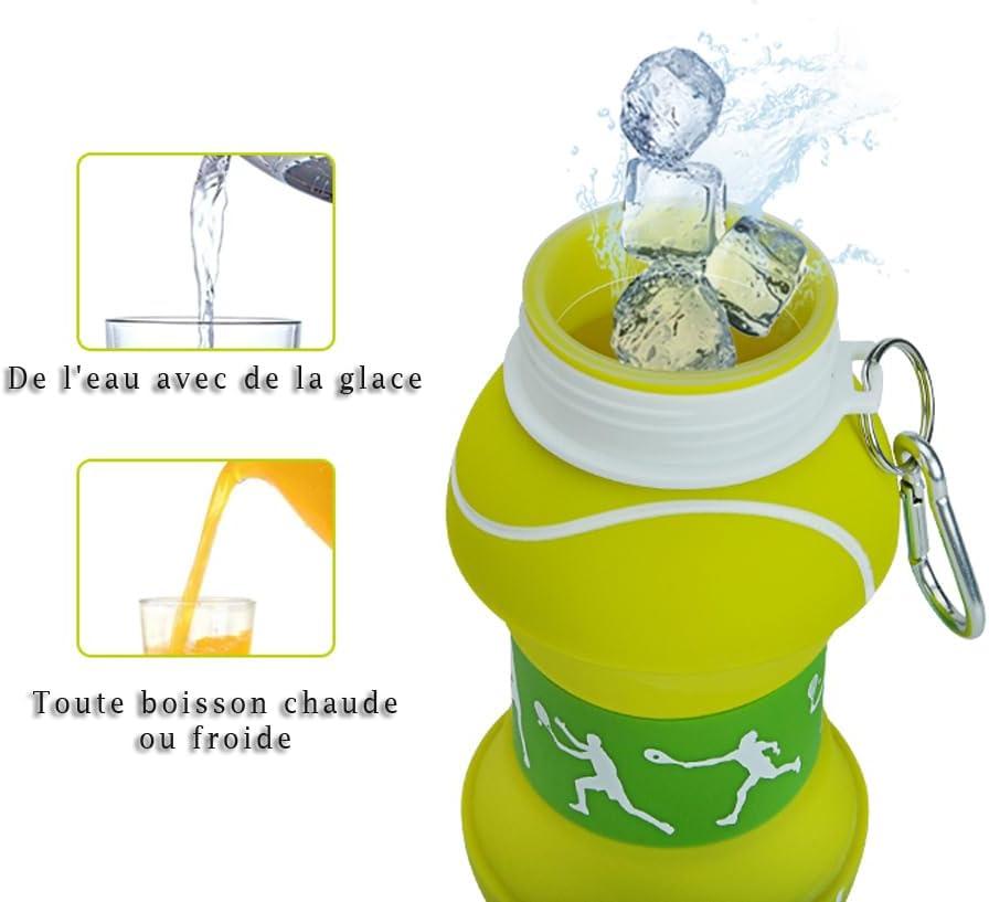 image:imageBouteille deau pliable pour garons et filles sans BPA Gourde de camping pour enfants Personnalisable avec votre sport Ballon deau compact pour cadeau original footballTennis