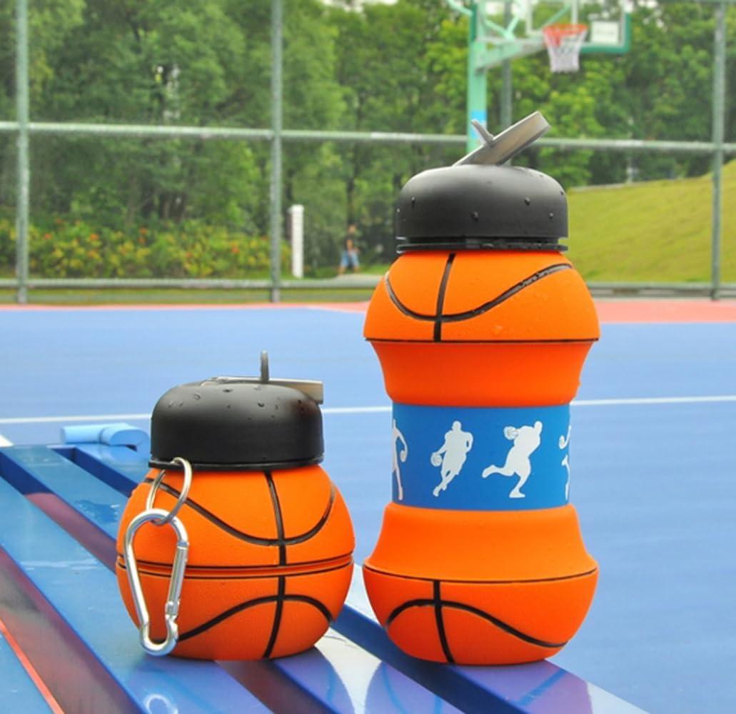 image:imageBouteille deau pliable pour garons et filles sans BPA Gourde de camping pour enfants Personnalisable avec votre sport Ballon deau compact pour cadeau original footballBasketBall