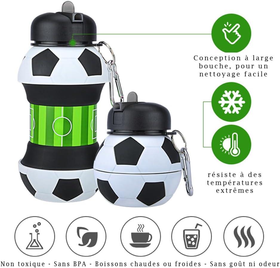 image:imageBouteille deau pliable pour garons et filles sans BPA Gourde de camping pour enfants Personnalisable avec votre sport Ballon deau compact pour cadeau original footballFootball