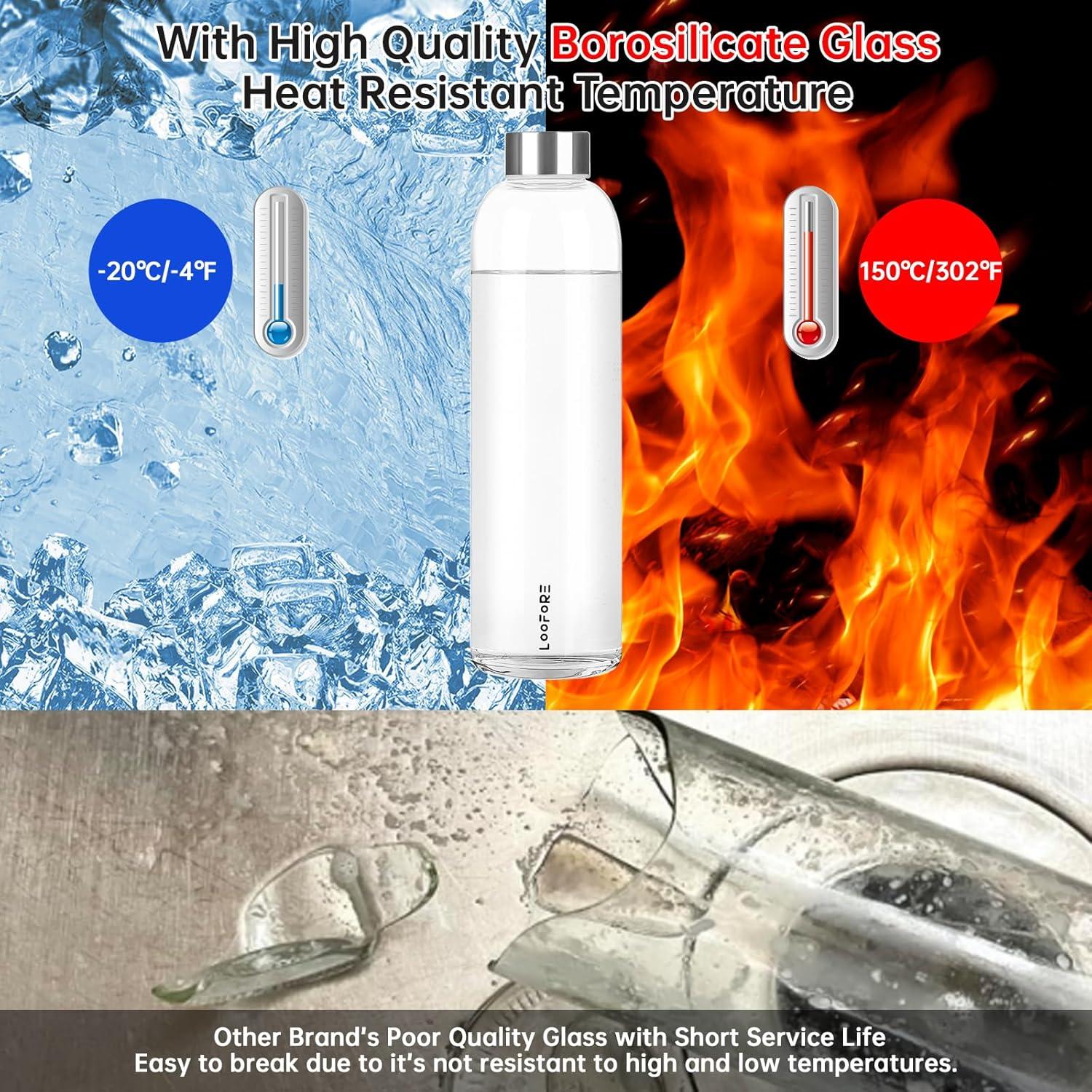 image:imageBouteille en Verre 1 litre 1000ml Sans BPA antifuite Gourde Reutilisable en Borosilicate Bouteille deau en Verre pour Bureau Sport Camping Enfants et les AdultesVert Olive