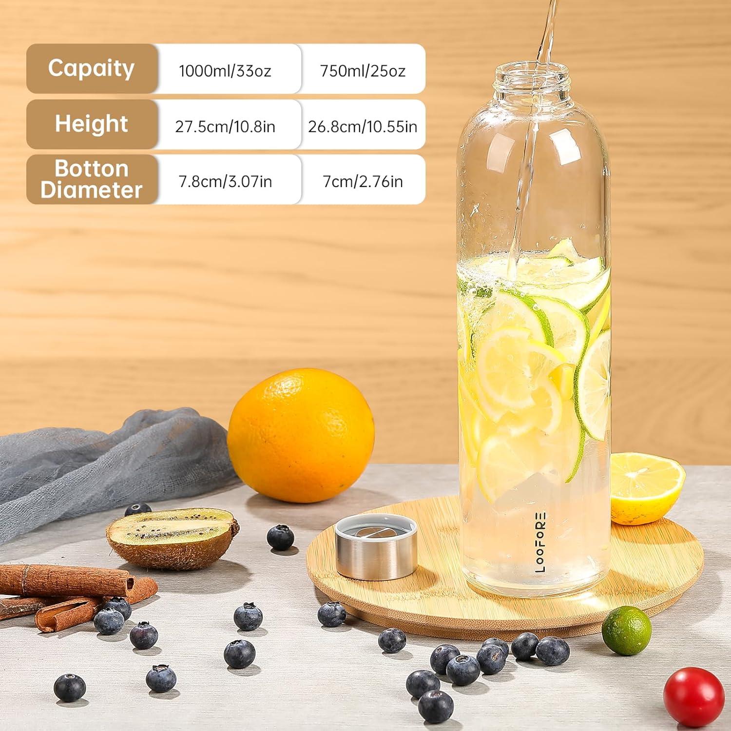 image:imageBouteille en Verre 1 litre 1000ml Sans BPA antifuite Gourde Reutilisable en Borosilicate Bouteille deau en Verre pour Bureau Sport Camping Enfants et les AdultesRose
