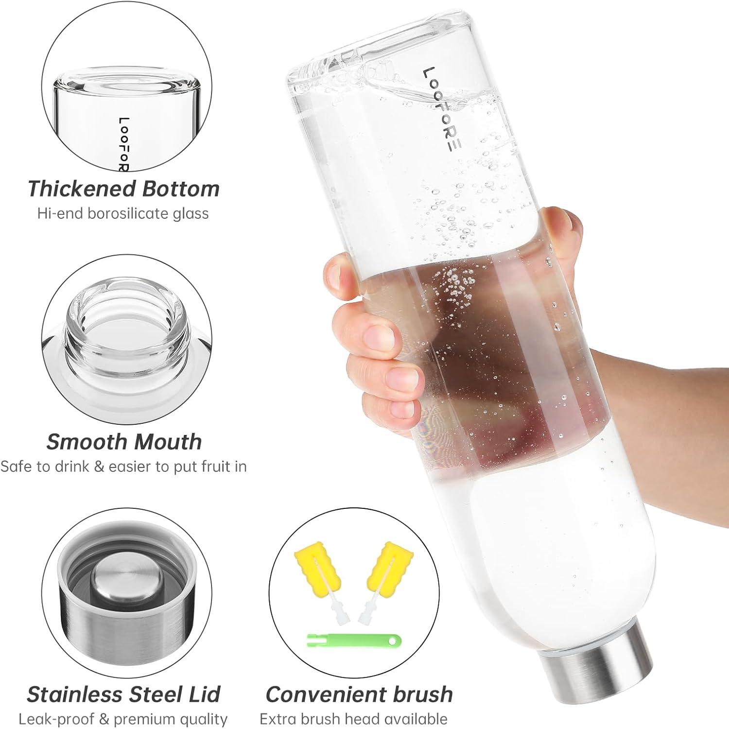 image:imageBouteille en Verre 1 litre 1000ml Sans BPA antifuite Gourde Reutilisable en Borosilicate Bouteille deau en Verre pour Bureau Sport Camping Enfants et les AdultesVert Menthe