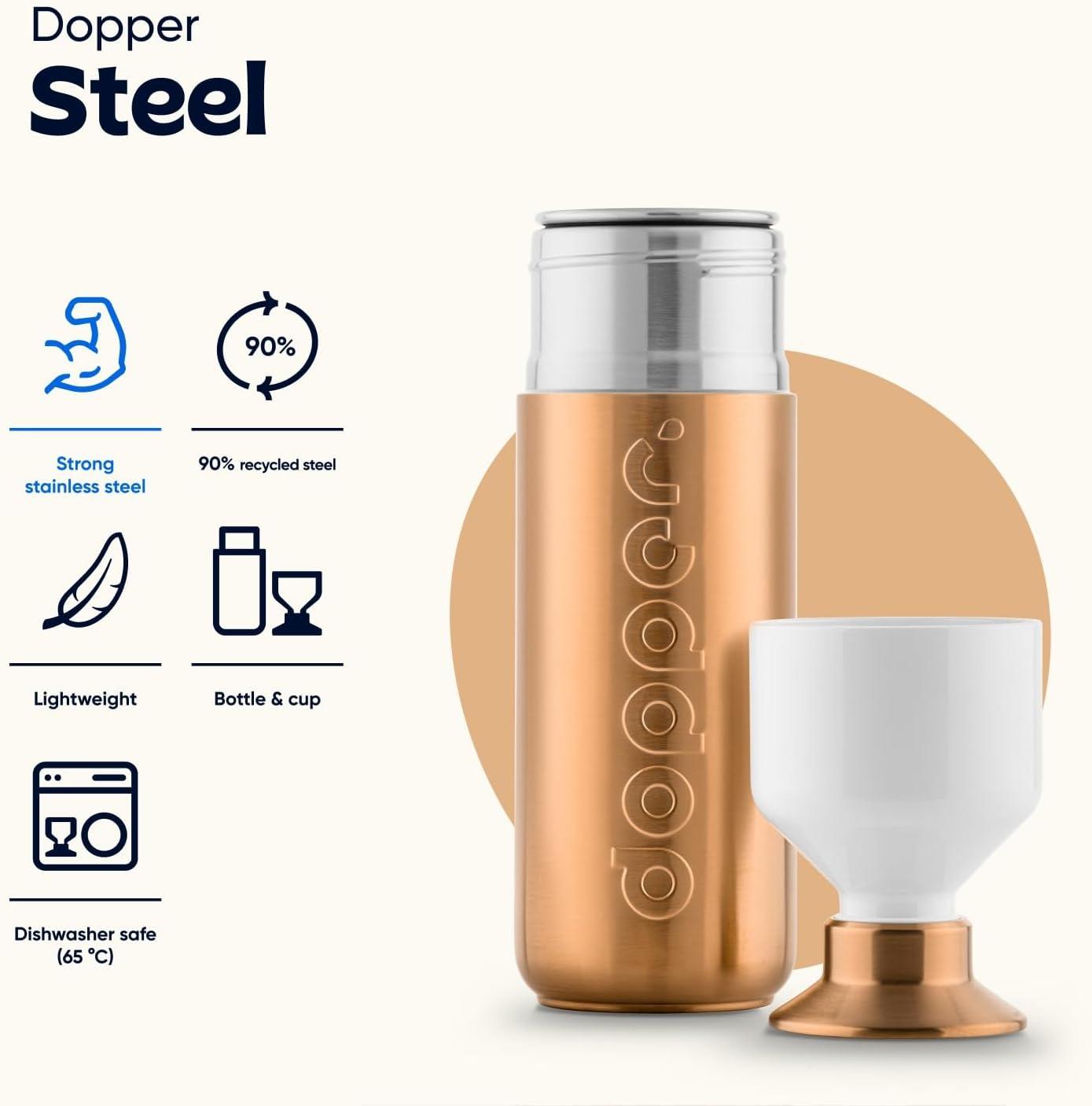 image:imageDopper Original Bouteille deau 450ml Fuchsia Bouteille tanche rutilisable mince lgre idale pour le sport le fitness lcole les activits en plein air et le bureauBronze
