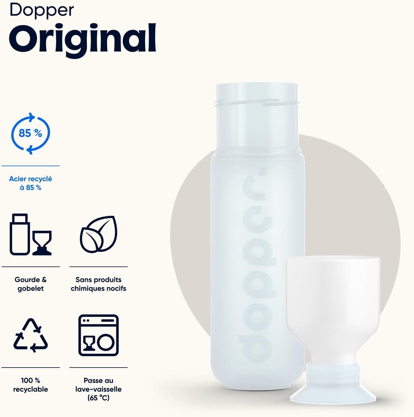 image:imageDopper Original Bouteille deau 450ml Fuchsia Bouteille tanche rutilisable mince lgre idale pour le sport le fitness lcole les activits en plein air et le bureauPure White Blanc