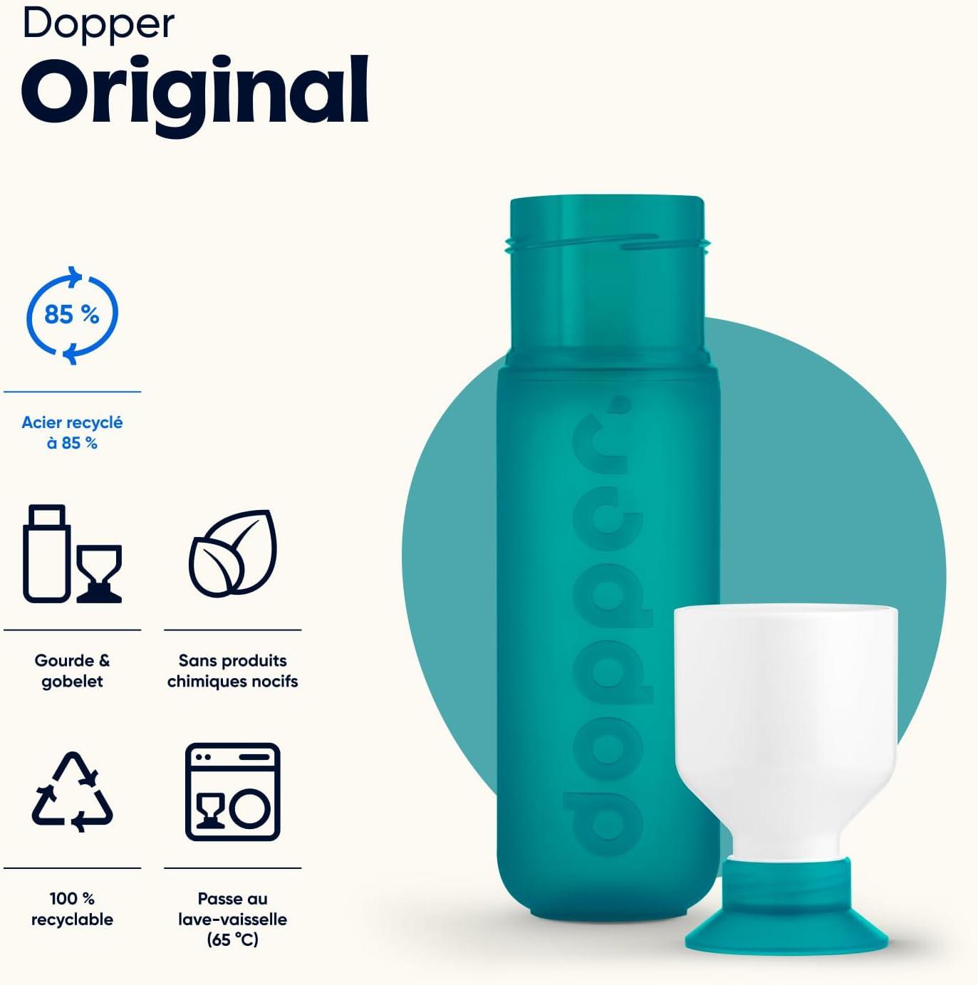 image:imageDopper Original Bouteille deau 450ml Fuchsia Bouteille tanche rutilisable mince lgre idale pour le sport le fitness lcole les activits en plein air et le bureauTidal Teal