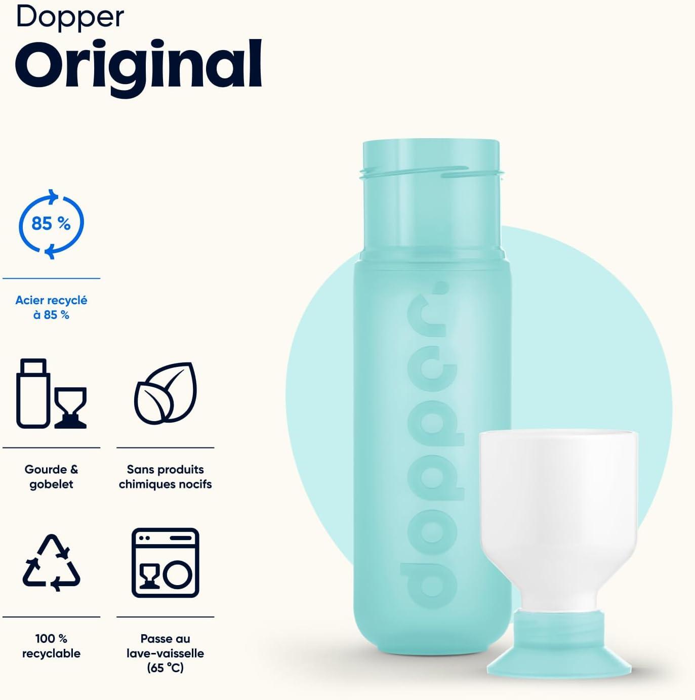 image:imageDopper Original Bouteille deau 450ml Fuchsia Bouteille tanche rutilisable mince lgre idale pour le sport le fitness lcole les activits en plein air et le bureauBleu Polaire
