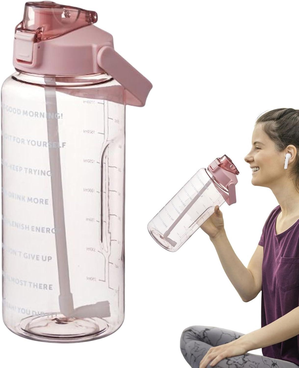 image:imageGourde 2l Motivation Bouteille tanche Boissons Bouteille Gourde Sport Bouteille Deau Sans BPA Avec Paille Et Marqueur De Temps Pour Sports Salle De Sport Cyclisme Bureau CampingRose