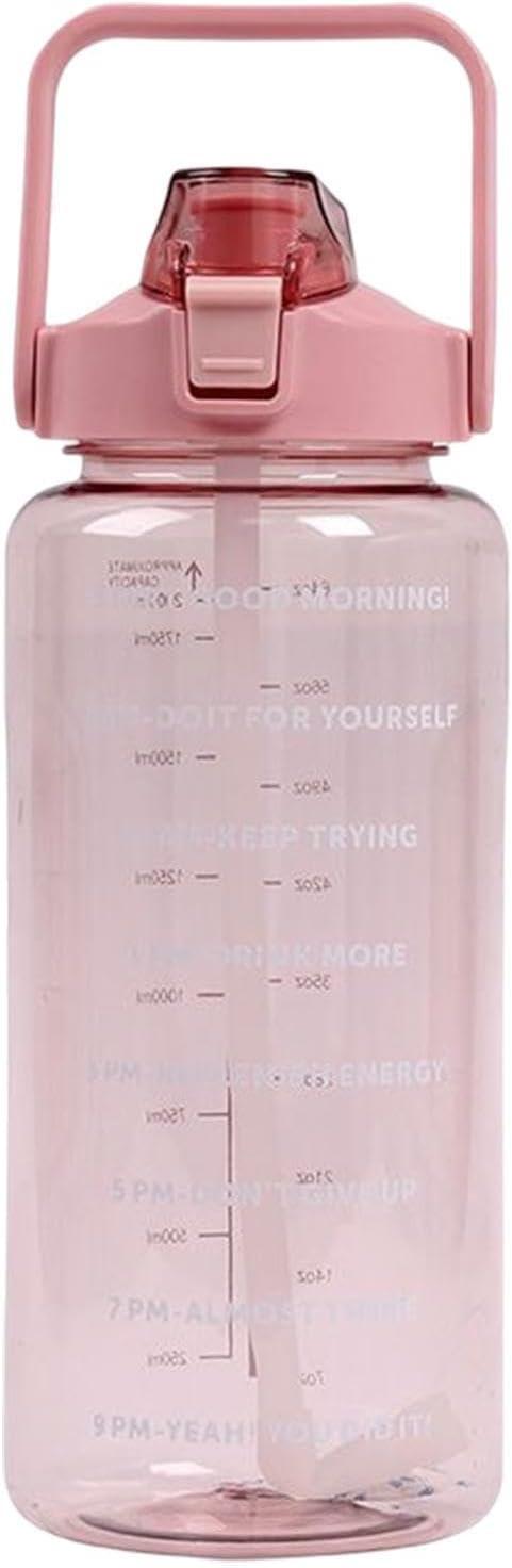 image:imageGourde 2l Motivation Bouteille tanche Boissons Bouteille Gourde Sport Bouteille Deau Sans BPA Avec Paille Et Marqueur De Temps Pour Sports Salle De Sport Cyclisme Bureau CampingRose