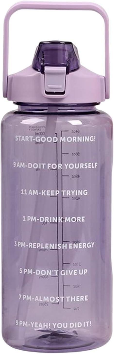 image:imageGourde 2l Motivation Bouteille tanche Boissons Bouteille Gourde Sport Bouteille Deau Sans BPA Avec Paille Et Marqueur De Temps Pour Sports Salle De Sport Cyclisme Bureau CampingViolet
