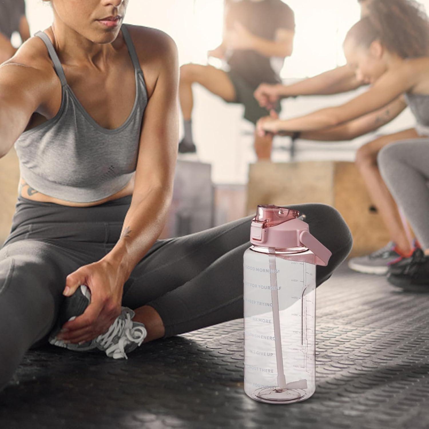image:imageGourde 2l Motivation Bouteille tanche Boissons Bouteille Gourde Sport Bouteille Deau Sans BPA Avec Paille Et Marqueur De Temps Pour Sports Salle De Sport Cyclisme Bureau CampingRose
