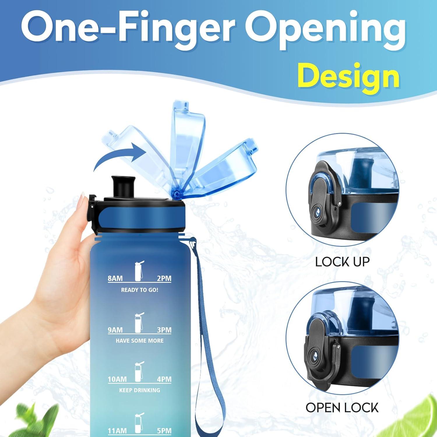 image:imageGourde Sport 1L tanche et Rutilisable Gourde Bouteille deau 1 Litre avec Marqueur de Temps et Filtre Bouteille pour Adulte lcole Cyclisme Voyage Camping Fitness Yoga Bureau Gym32oz1000ml Bleu Vert