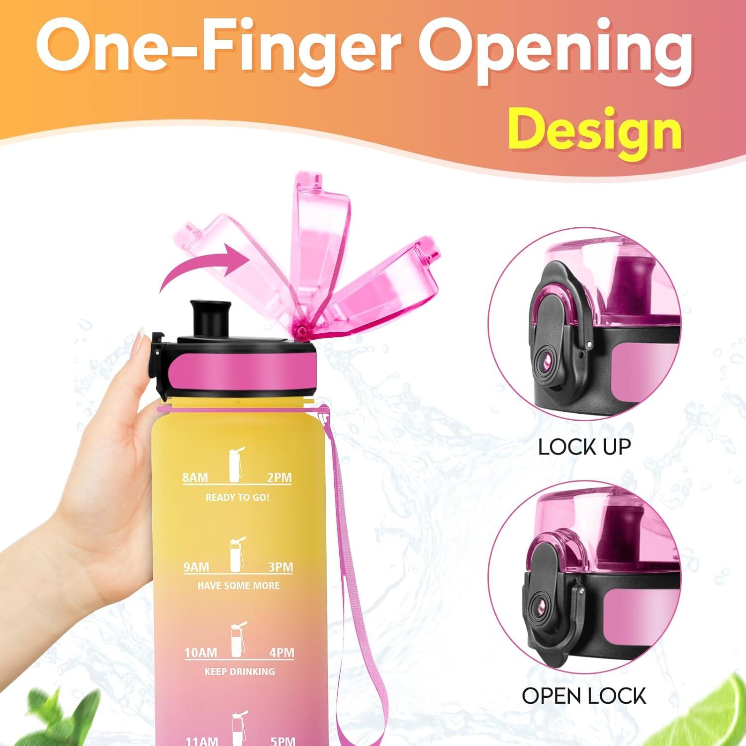 image:imageGourde Sport 1L tanche et Rutilisable Gourde Bouteille deau 1 Litre avec Marqueur de Temps et Filtre Bouteille pour Adulte lcole Cyclisme Voyage Camping Fitness Yoga Bureau Gym32oz1000ml Jaune Rose