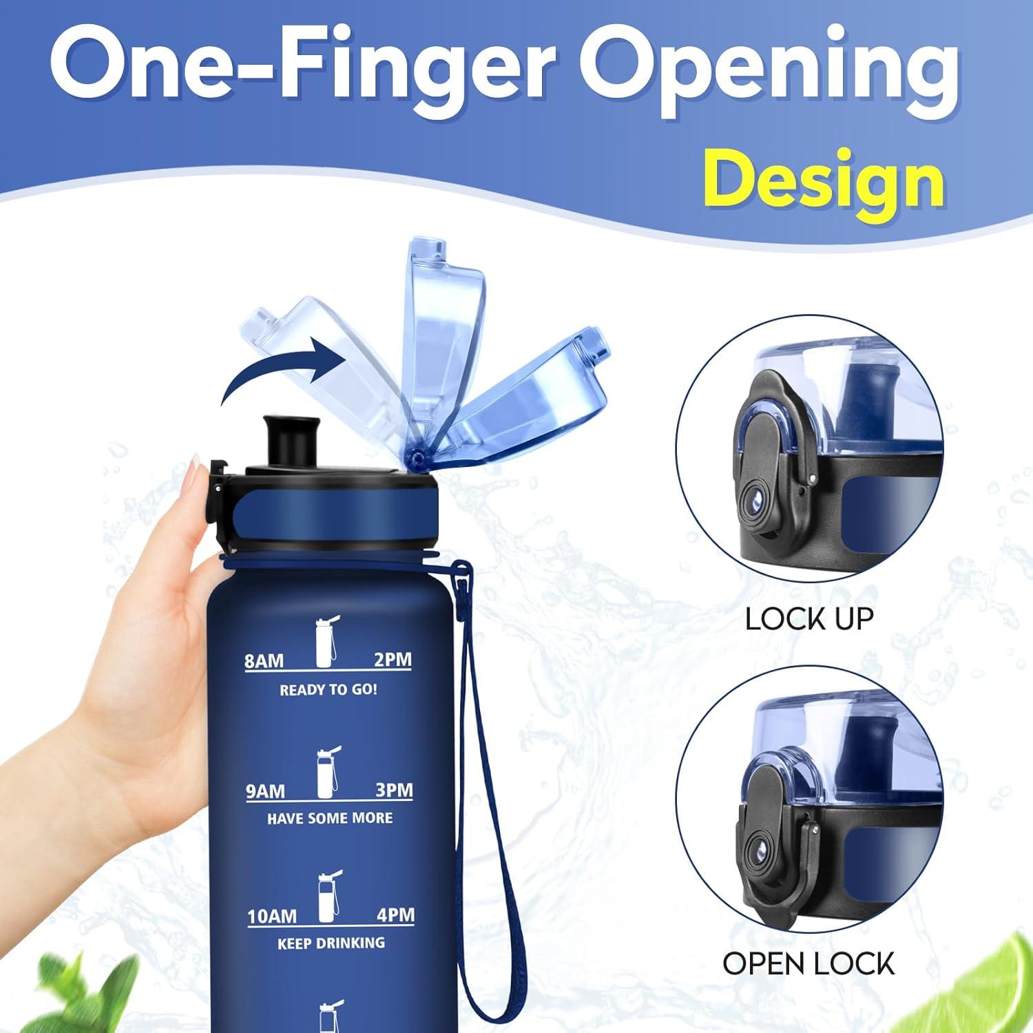 image:imageGourde Sport 1L tanche et Rutilisable Gourde Bouteille deau 1 Litre avec Marqueur de Temps et Filtre Bouteille pour Adulte lcole Cyclisme Voyage Camping Fitness Yoga Bureau Gym32oz1000ml Mat Marine Bleu