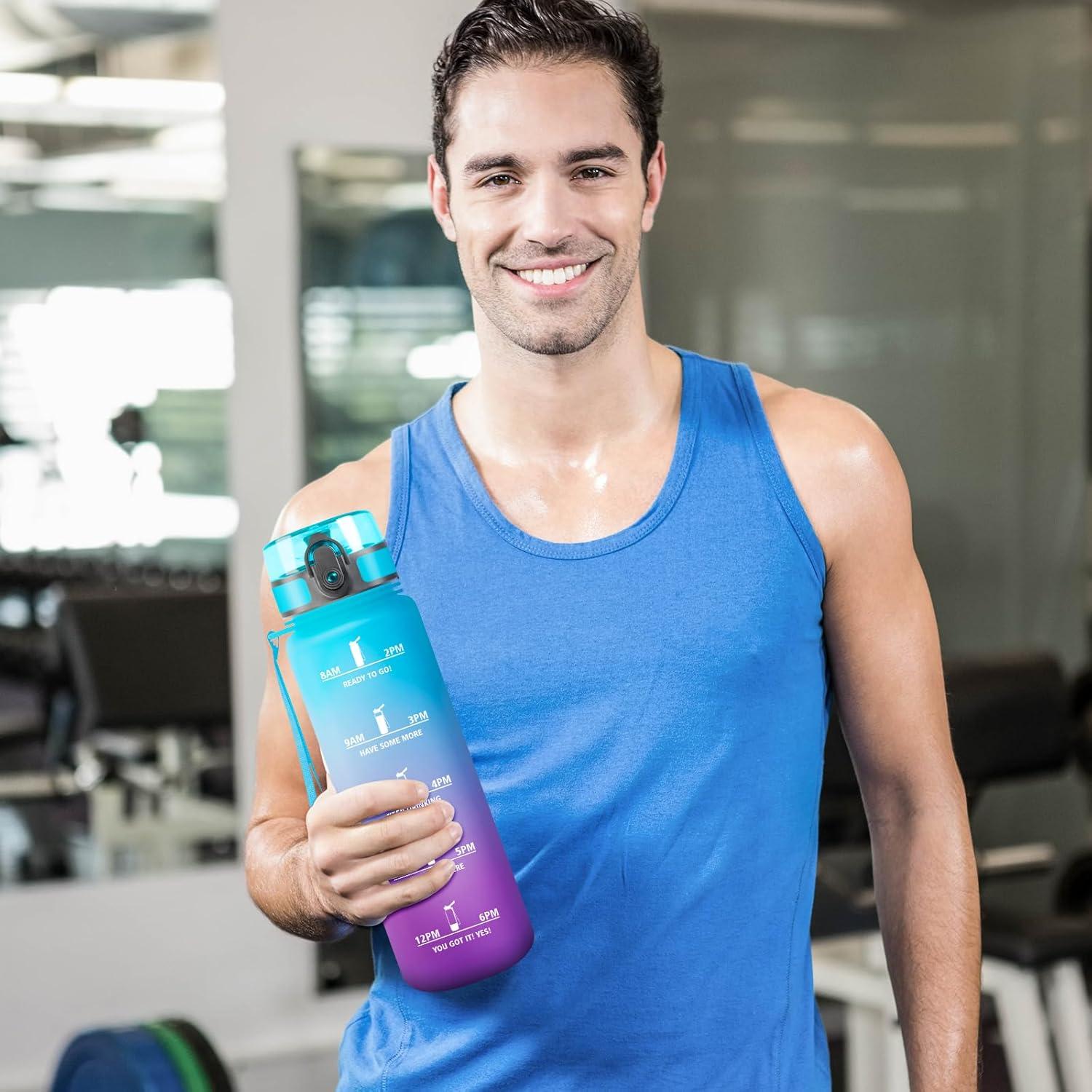 image:imageGourde Sport 1L tanche et Rutilisable Gourde Bouteille deau 1 Litre avec Marqueur de Temps et Filtre Bouteille pour Adulte lcole Cyclisme Voyage Camping Fitness Yoga Bureau Gym32oz1000ml Bleu Lilas